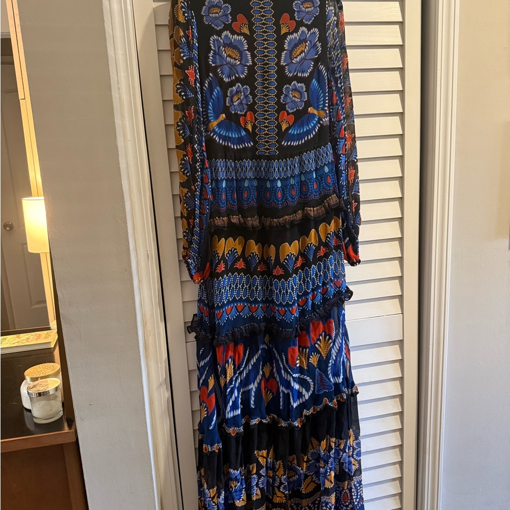 FARM Rio Blue and Black Tiered dress